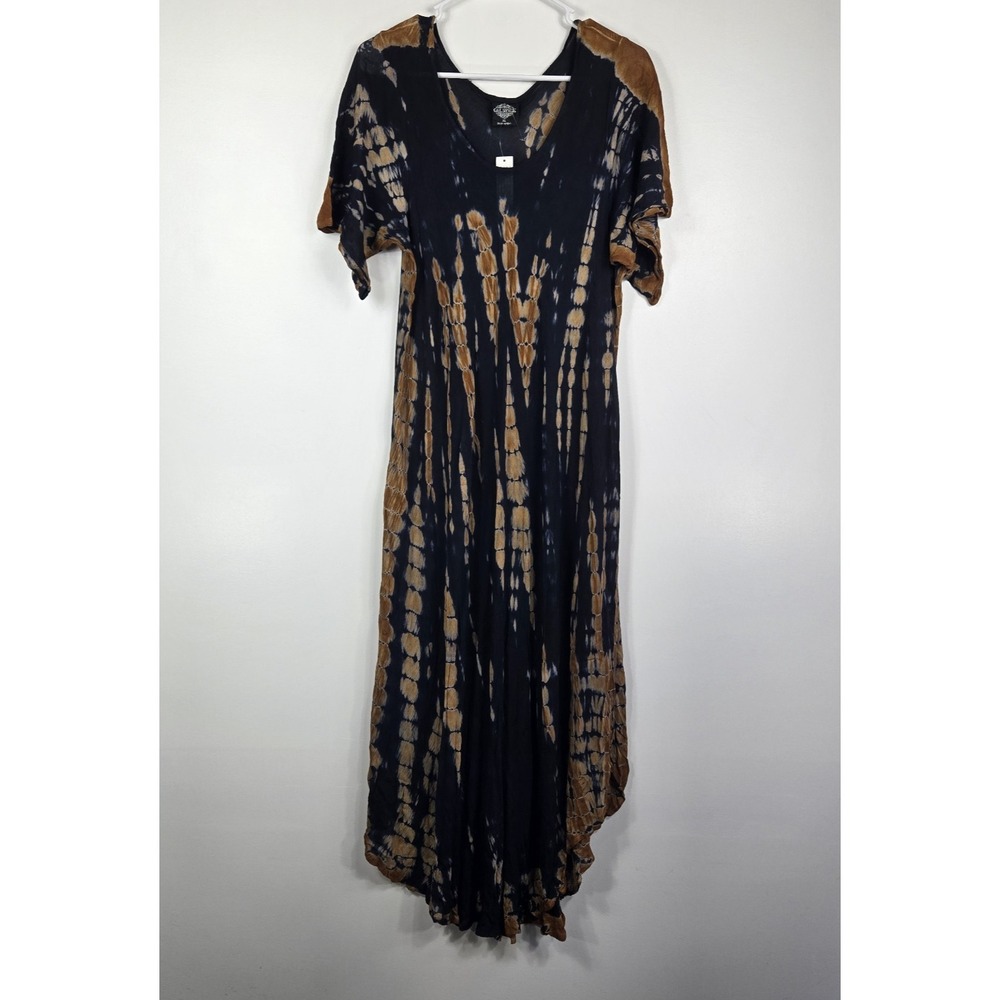 Cal Style Womens XL Black Brown Tie Dye Short Sleeve Dress New